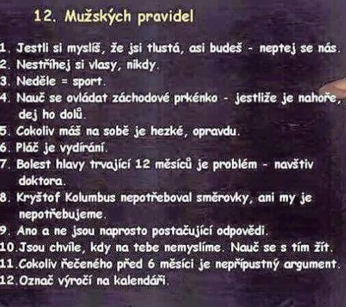 12 mužských pravidiel