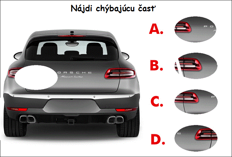 Chýbajúca časť auta: Obrázková hádanka