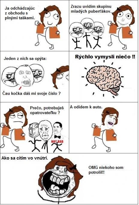 Žena v obchode a banda pubertiakov