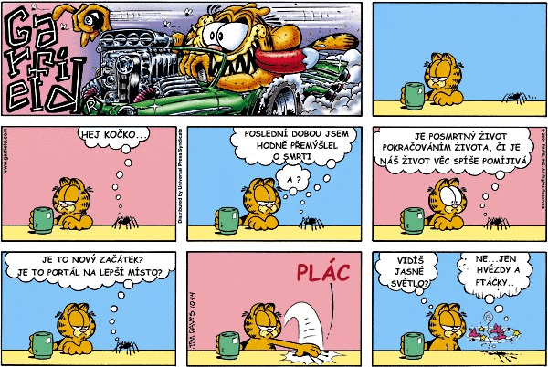 Garfield pomáha pavúkovi s otázkou smrti