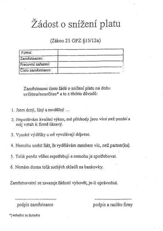 Žiadosť o zníženie platu