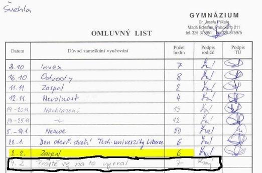 List ospravedlneniek