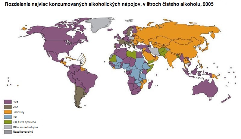 Mapa: Popularita alkoholických nápojov vo svete