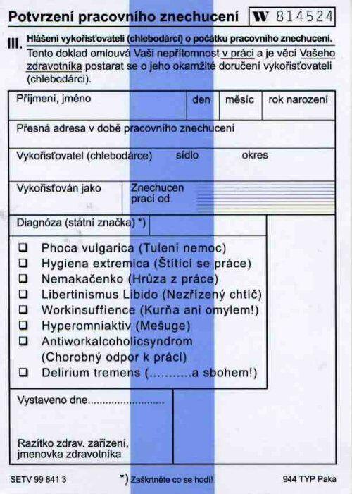 Potvrdenie pracovného znechutenia