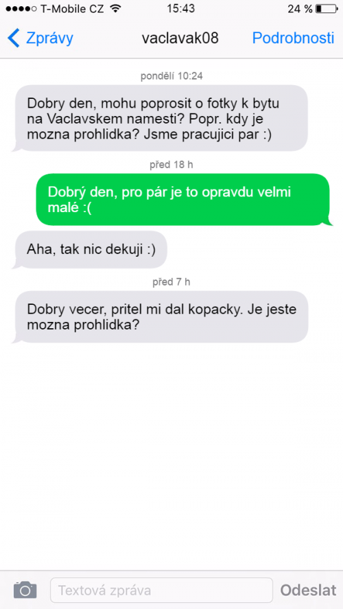 SMS: Prehliadka malého bytu