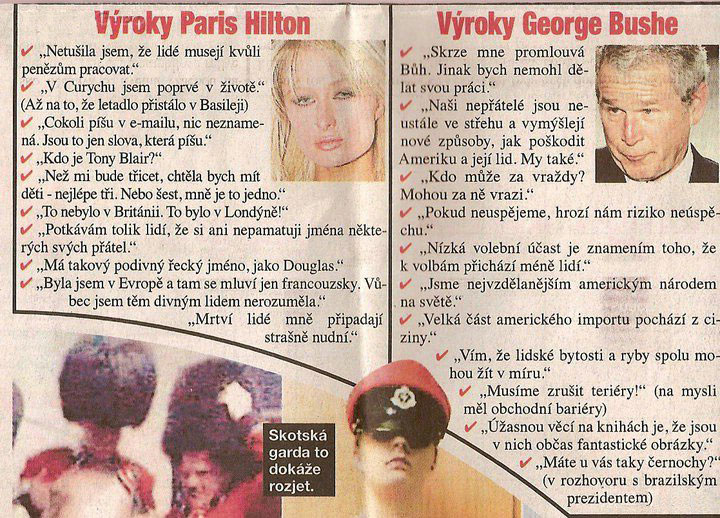 Výroky Paris Hilton a Georga Busha