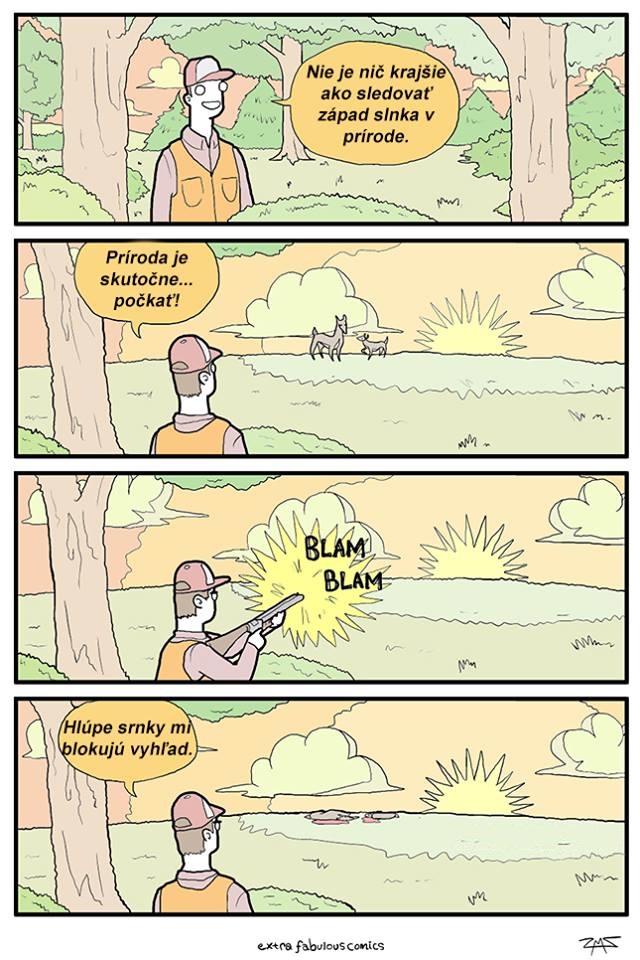 Zákerný poľovník a západ slnka